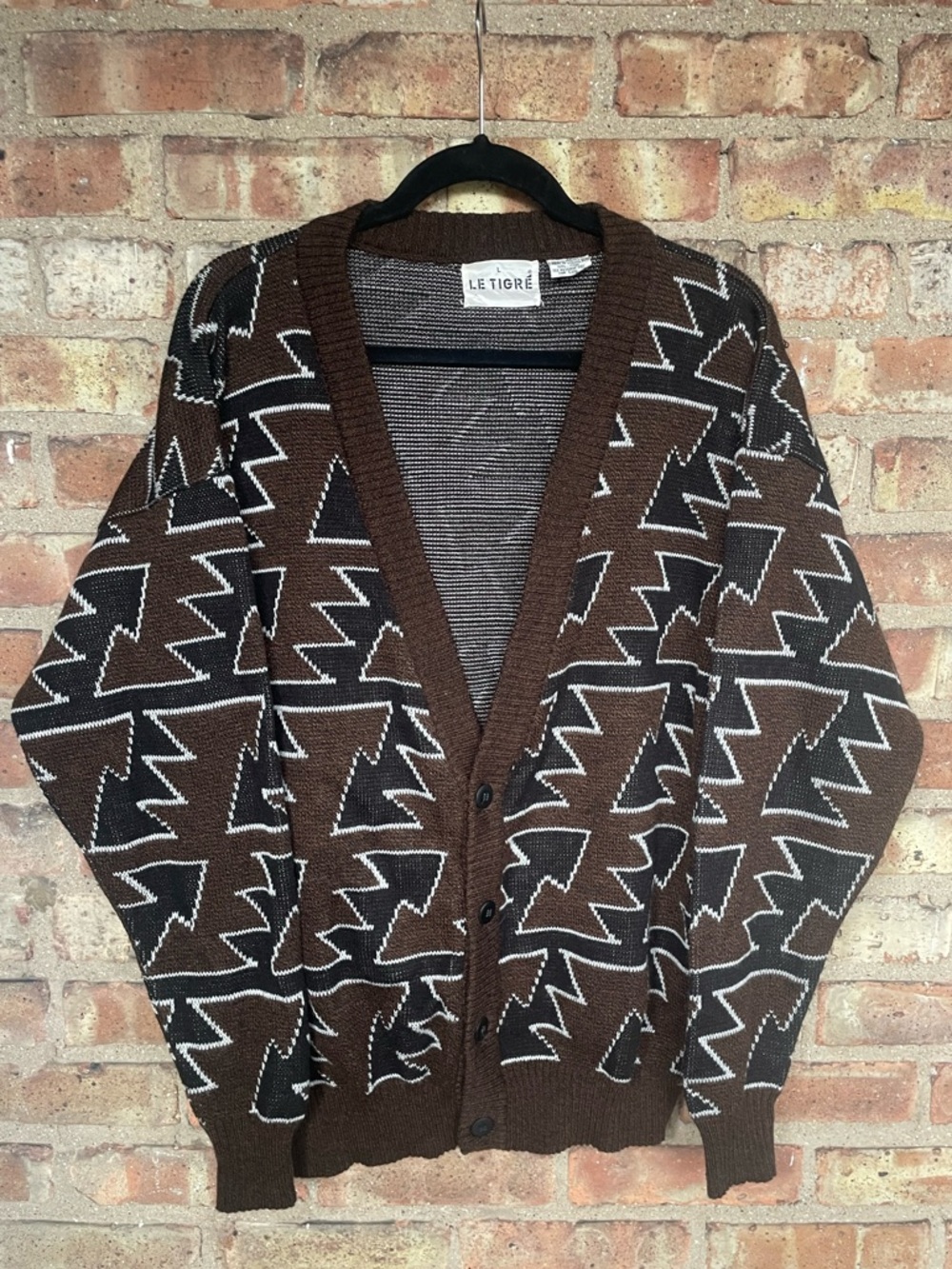Vintage LeTigre Geometric Print Grandpa Cardigan Sweater